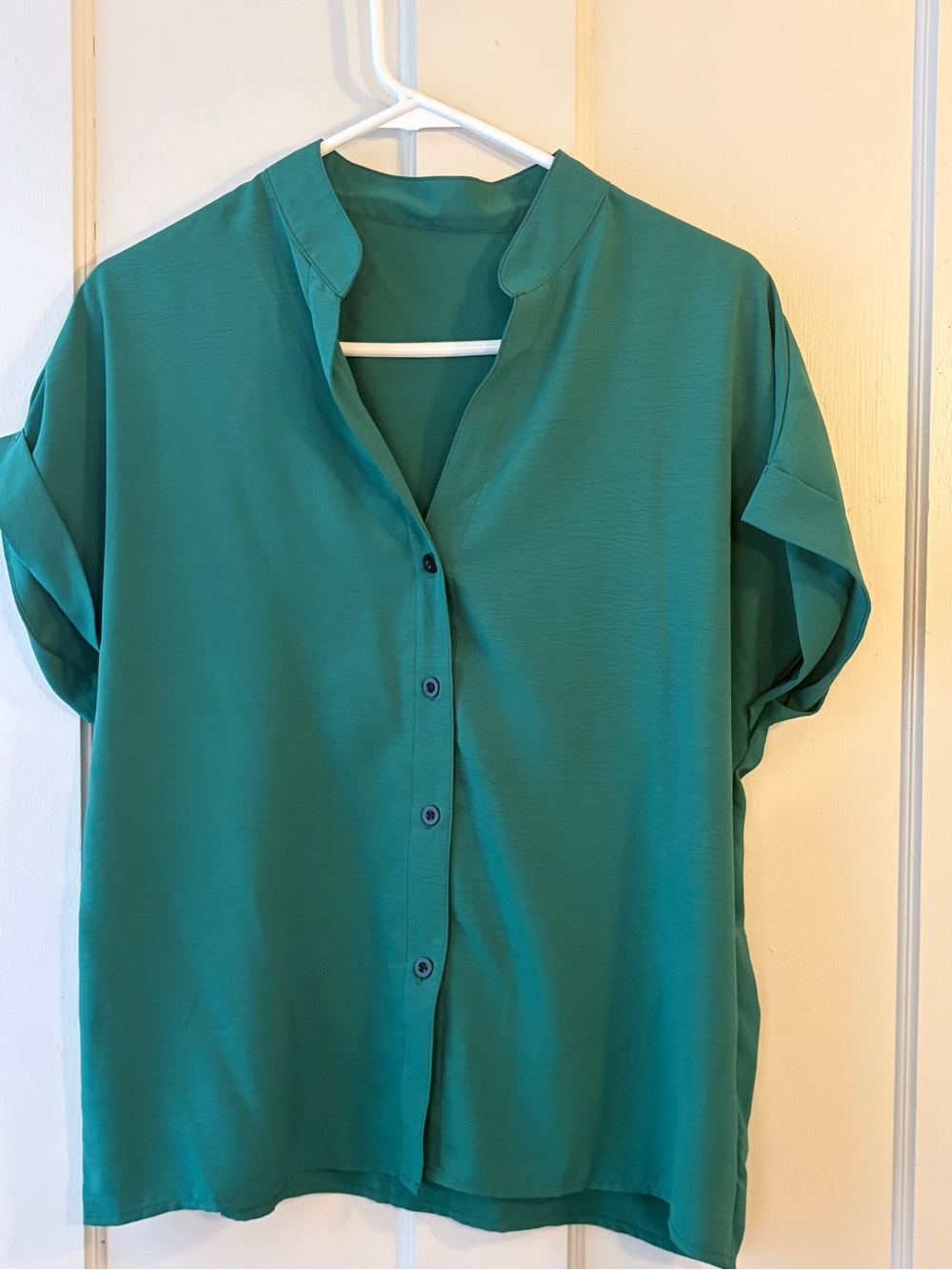 Green Short Sleeve Button-Down Top